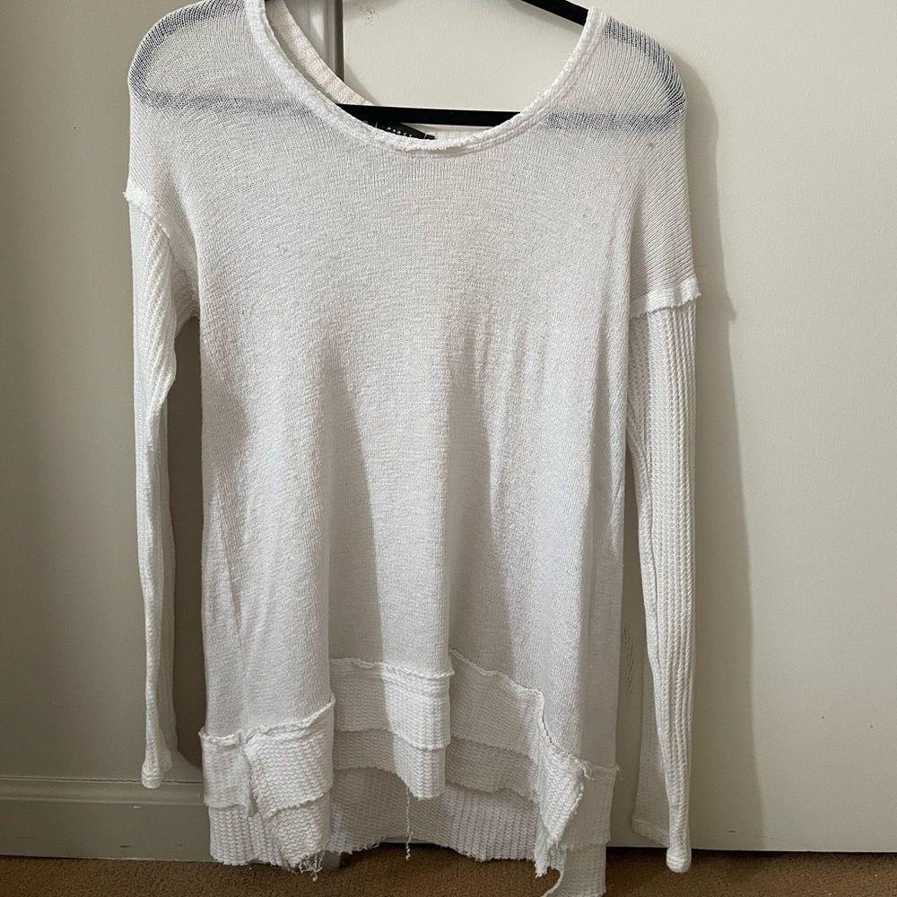Long sleeve sweater top with waffle pattern
